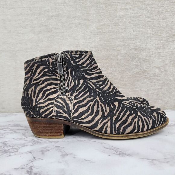 Lucky Brand Leather Zebra Animal Print Booties Women's Size 7.5 - Picture 1 of 15